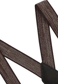 Braune elastische Hosenträger mit strukturiertem Gewebe, ausgestattet mit dunklen Lederakzenten an den Befestigungspunkten. Verstellbar mit Metallbeschlägen.