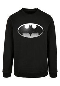Felpa nera con maniche lunghe e collo a giro, caratterizzata da un grande logo di Batman bianco in un design a mezzatinta sulla parte anteriore.