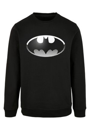Musta huppari pitkillä hihoilla ja pyöreällä kaula-aukolla, jossa on suuri valkoinen Batman-logo puoliväripainatuksella etupuolella.