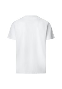 Einfaches weißes T-Shirt mit kurzen Ärmeln, von hinten gezeigt, mit Rundhalsausschnitt und ohne sichtbare Logos oder Designs.