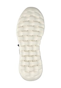 Suela de zapato de goma blanca con un patrón texturizado, que presenta secciones elevadas e hundidas alternas para un mejor agarre y soporte.