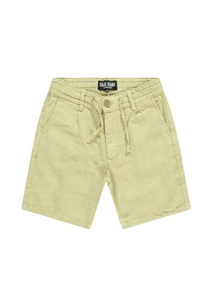 Lichtgroene linnen shorts met een elastische tailleband, koord en voorzakken. Eenvoudig, recht gesneden ontwerp.