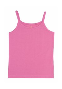 Top in cotone rosa a coste con spalline sottili, scollatura rotonda e orlo dritto. Realizzato in tessuto morbido e elasticizzato per garantire comfort.