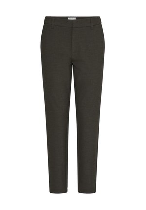 Donkergroene op maat gemaakte broek met een slim fit, gemaakt van gestructureerde stof, met een gladde tailleband en discreete riemlussen.
