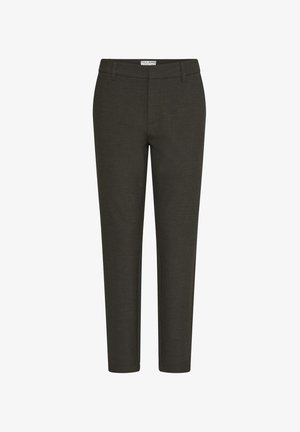 Mørkegrønne skræddersyede bukser med slim fit, lavet af struktureret stof, med en glat talje og diskrete bæltestropper.