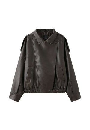 Stradivarius, OVERSIZE FAUX LEATHER BIKER JACKET - Veste en similicuir - brown