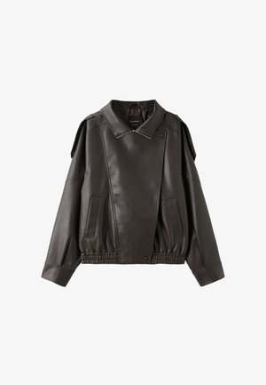 Stradivarius, OVERSIZE FAUX LEATHER BIKER JACKET - Veste en similicuir - brown