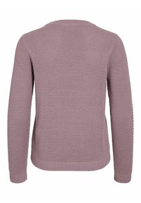Pull en maille texturée violet avec un col rond, des manches longues, et des poignets et un ourlet côtelés, présentant un motif en nid d'abeille sur l'ensemble.