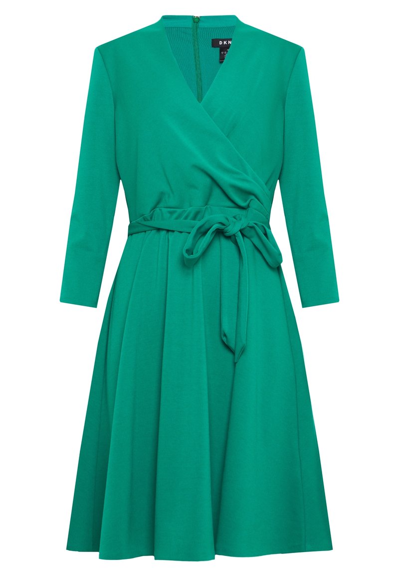 dkny emerald green dress Shop DKNY Women Dark Green Solid V Neck Dress Online – Iconic India main image 0