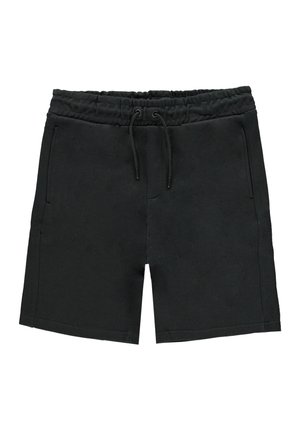 Zwarte katoenen shorts met een elastische tailleband, verstelbaar trekkoord en twee zijzakken. Rechte zoom en gewatteerd materiaal.