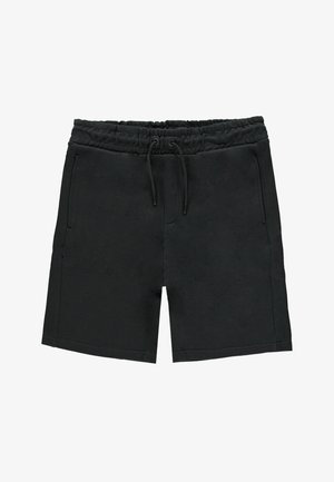 Zwarte katoenen shorts met een elastische tailleband, verstelbaar trekkoord en twee zijzakken. Rechte zoom en gewatteerd materiaal.