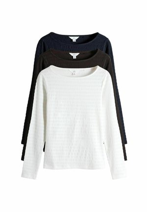 REGULAR FIT - 3 PACK TEXTURED LONG SLEEVE  - Bluză cu mânecă lungă - navy chocolate brown white