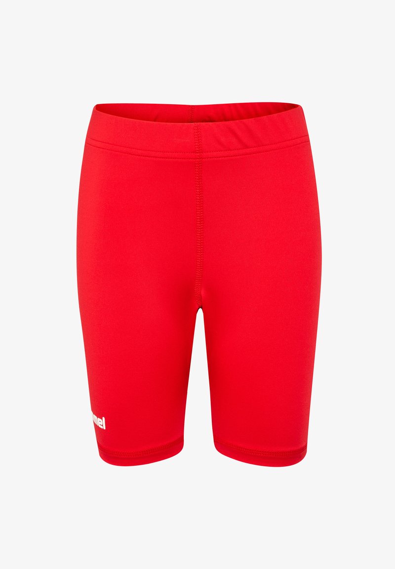 Rode sportieve shorts met een elastische tailleband. Gemaakt van rekbare stof, ze hebben een gladde textuur en een minimalistisch ontwerp, met een klein logo.