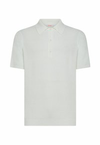 Polo a maniche corte in tessuto a maglia bianco, con colletto classico, pattina con due bottoni e discreto logo ricamato sul petto.