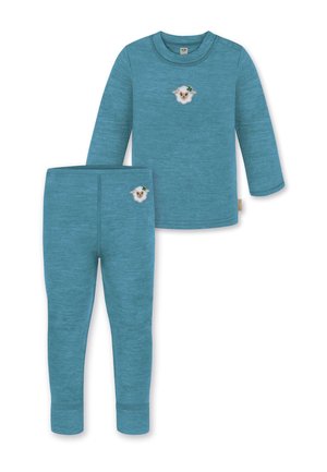 BABY WINTER MERINO UNTERWÄSCHE SET FEINSTRICK WOLLPULLOVER UND HOSE  - Unterhose lang - blau