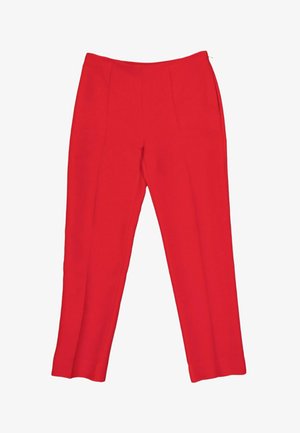 Pantalon rouge sur mesure avec coupe droite et poches latérales, présenté sur fond blanc.