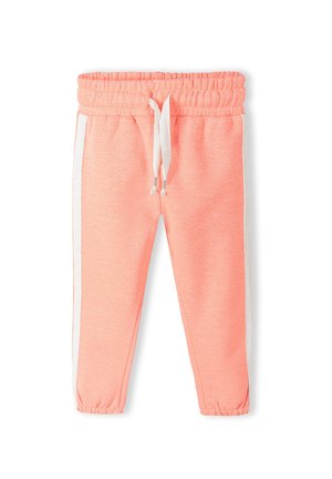 Rosa sweatpants med en mjuk textur, elastisk midja, justerbar vit dragsko och vita sidoremmar. Åtsittande vid vristerna.