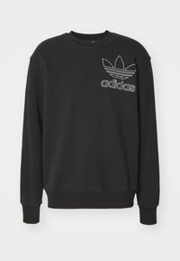 Černá mikina vyrobená z bavlněné směsi s žebrovaným kulatým výstřihem, dlouhými rukávy a vyšívaným bílým logem Adidas na hrudi.