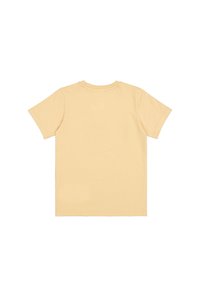 Camiseta de manga corta en tejido amarillo claro. Presenta un cuello redondo y una textura suave sin patrones ni adornos visibles.