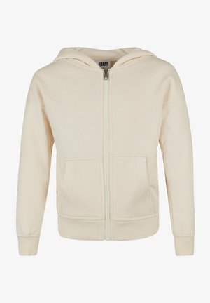 Jasno beżowa bluza z zamkiem błyskawicznym, z kieszenią na przodzie, ściągaczami na mankietach i u dołu. Posiada kaptur oraz miękką, teksturowaną tkaninę.