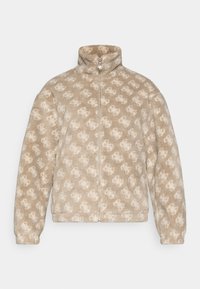 Μπουφάν από φλις σε μπεζ χρώμα με ελαφρύ μπεζ μοτίβο. Διαθέτει ψηλό γιακά, κλείσιμο με φερμουάρ και ελαστικές μανσέτες. Μαλακή υφή.