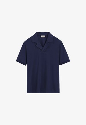 Polo shirt bleu marine à manches courtes avec un col classique et une petite ouverture en V, design uni.