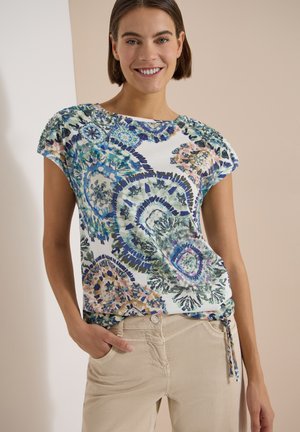 Cecil, KURZARM SHIRT MIT BOAT NECK UND RAFFUNG - T-shirt imprimé - vanilla white