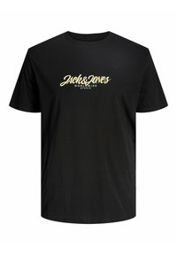 Fekete pamut póló, arany grafikus logóval, melynek felirata: "JACK & JONES WORLDWIDE STUDIO", a mellkason középen elhelyezve. Rövid ujjak, kerek nyakkivágású kivitel.