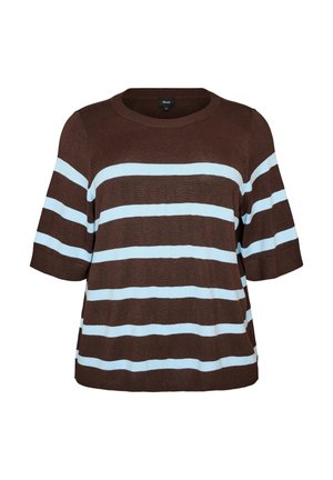 Zizzi, GESTREIFTES STRICKTOP MIT KURZEN ÄRMELN - Μπλουζάκι με στάμπα - braun