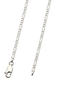 Sølv kæde med små, aflange led. Har en lobster-claw lukning i den ene ende og en glat overflade generelt. Længden er moderat.