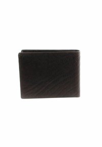 Brown leather bifold wallet with a textured finish, featuring rounded corners and a simple design. No visible hardware or accents.