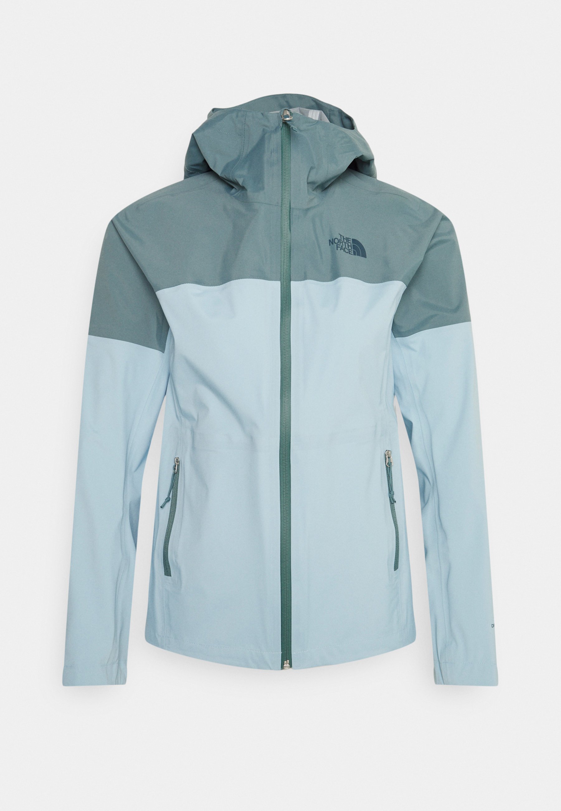 light blue north face jacket