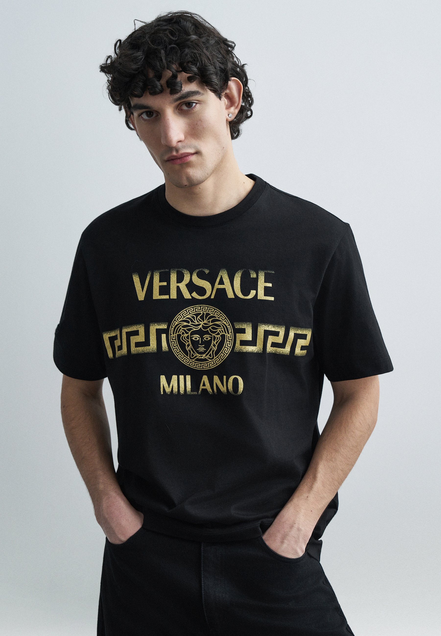 Versace COMPACT GRECA LOGO - Print T-shirt - black - Zalando