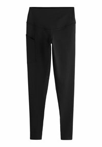 Svarta leggings med en figurnära design, hög midja och en sidoficka. Tillverkade av stretchigt material, lämpliga för träningskläder.