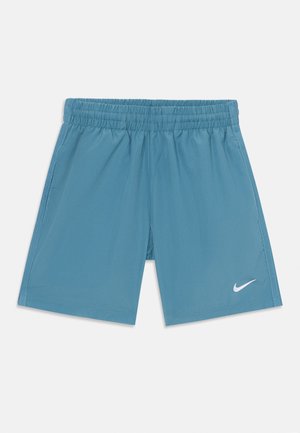 Pantalones cortos de color azul claro, fabricados con tejido suave y ligero. Presentan una cintura elástica y un acento en el logotipo blanco de Nike. Sin bolsillos.