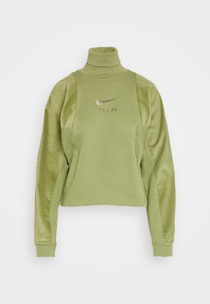 Sweatshirt vert court avec un col montant. Tissu doux avec des accents côtelés sur les manches. Présente un logo brodé portant la mention "AIR".