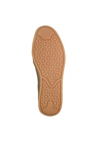Suola di scarpa con una superficie in gomma testurizzata. Presenta un motivo esagonale ed è di colore marrone chiaro, contrassegnata con la misura 37.