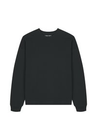 Felpa nera realizzata in un tessuto dalla texture liscia. Presenta un collo a giro, maniche lunghe e polsini e orlo a costine.