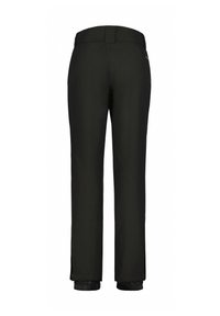 Schwarze wasserdichte Hose mit geradem Schnitt, elastischen Bündchen und glatter Textur. Verfügt über einen Bund und seitliche Reißverschlussöffnungen an den Knöcheln.