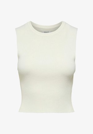Bezrekawnikowy, prążkowany krótki top w kolorze ecru z okrągłym dekoltem, zaprojektowany na dopasowany krój.