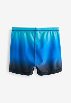 Blauwe zwemshorts met een gradient van lichtblauw naar donker marineblauw. Gladde stof, elastische tailleband en dubbel gestikte naden.