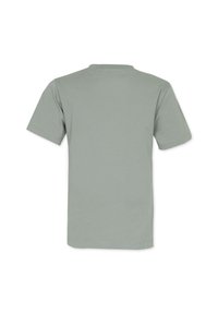 Kortærmet t-shirt i lys grøn bomuld. Har en klassisk rund hals og et enkelt design uden mønstre eller detaljer på ryggen.