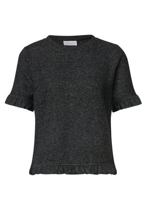 Street One Studio, KURZARM SHIRT MIT RUNDHALS UND RÜSCHEN - T-shirt imprimé - inked grey mel