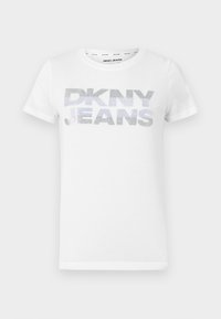 GLITTER RHINESTONE LOGO TEE - Marškinėliai su spaudiniu - white/silver coloured
