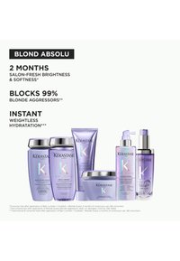Zestaw do pielęgnacji włosów Kérastase Blond Absolu z szamponem, odżywką, maską i serum, obiecujący 2 miesiące blasku, 99% ochrony oraz natychmiastowe nawilżenie.