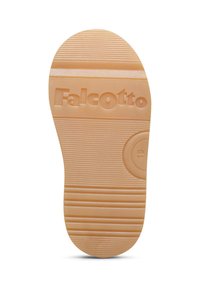 Suola in gomma di colore beige chiaro con motivi scanalati per una migliore aderenza. Presenta il logo "Falcotto" e un dettaglio circolare embossato nell'area del tallone.