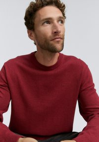 Rød crewneck sweater lavet af blødt strikmateriale, med en diskret logo detalje på brystet og ribbede manchetter for en tætsiddende pasform.