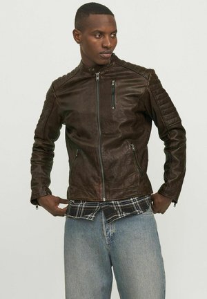 Leather jacket - brown stone