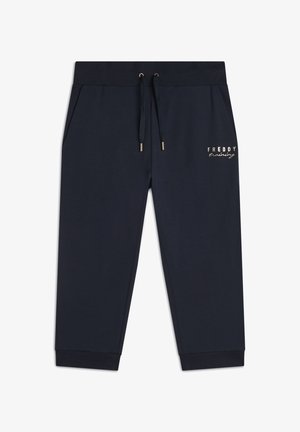 Pantalons de survêtement bleu marine en tissu doux, dotés d'une taille élastique avec cordon de serrage, de poches latérales et d'un logo doré "Freddy Training".