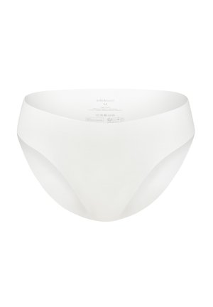 Witte naadloze hoge taille damesonderbroek gemaakt van gladde rekbare stof, plat weergegeven tegen een witte achtergrond.